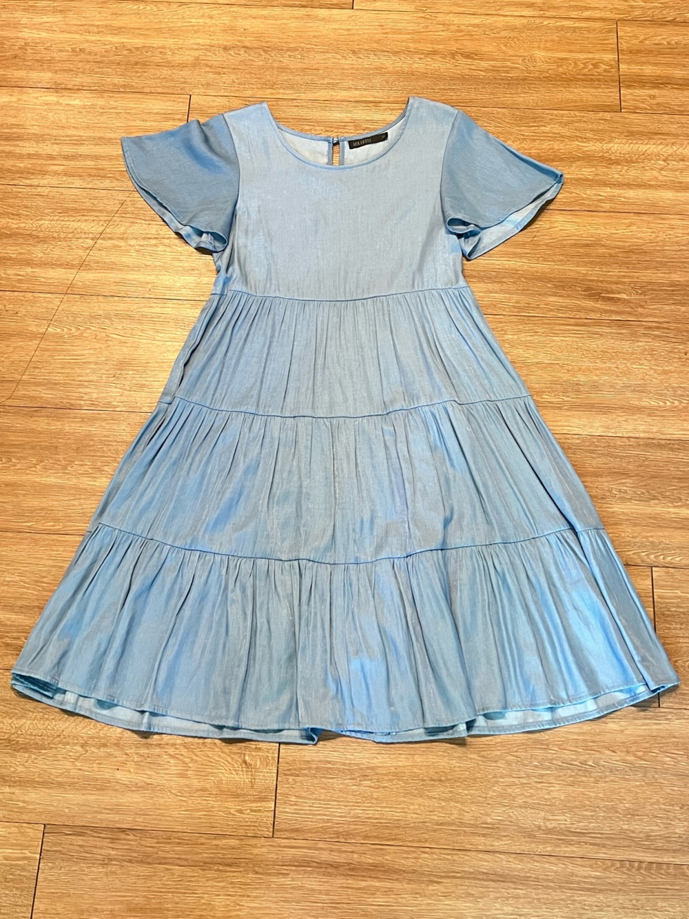 Mikarose Light Blue Tiered Flutter-Sleeve Dress